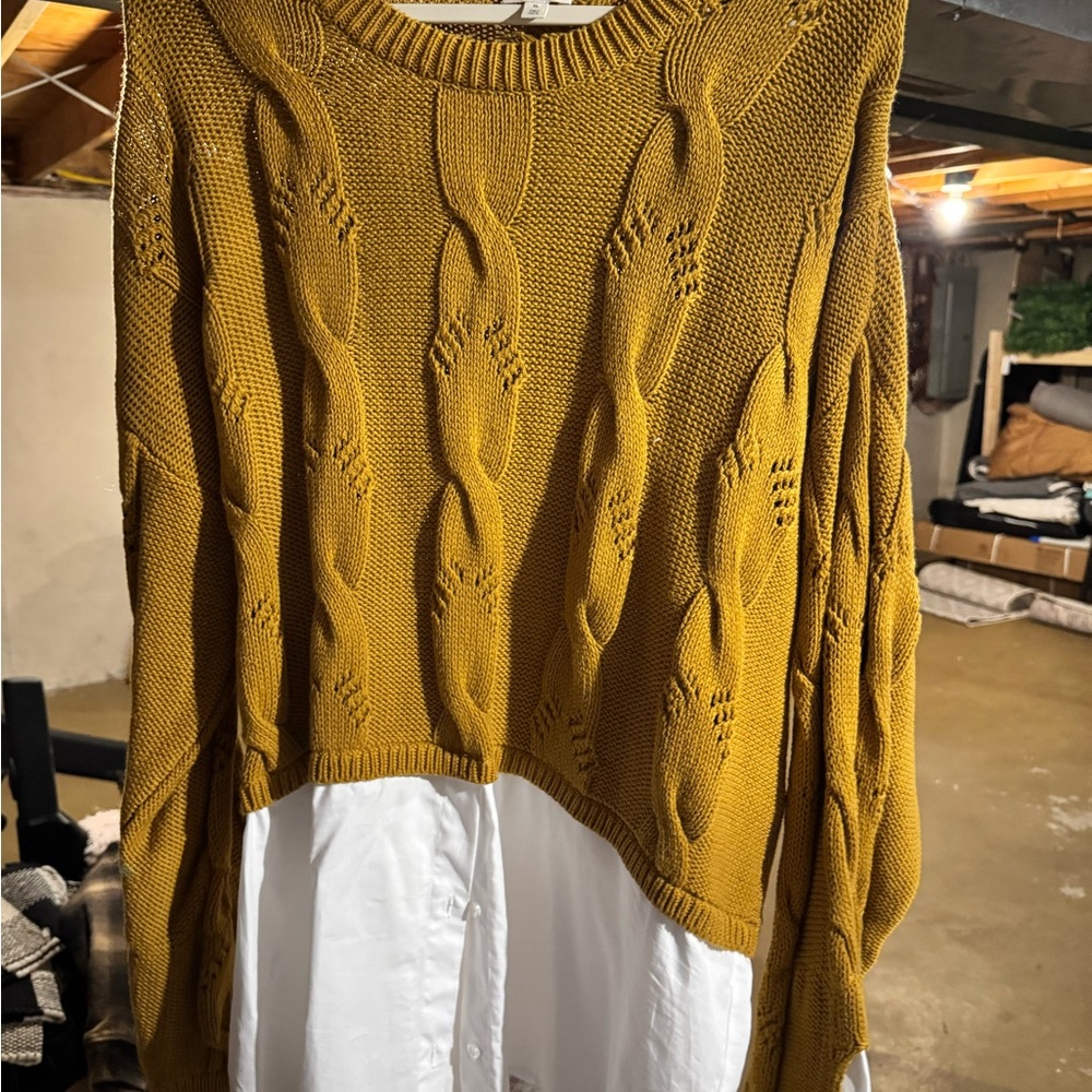 Pilcro Mustard Cable Knit Sweater